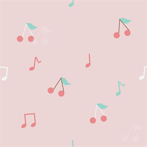 Pastel Cherry And Music Note Seamless Background For Fabric Pattern