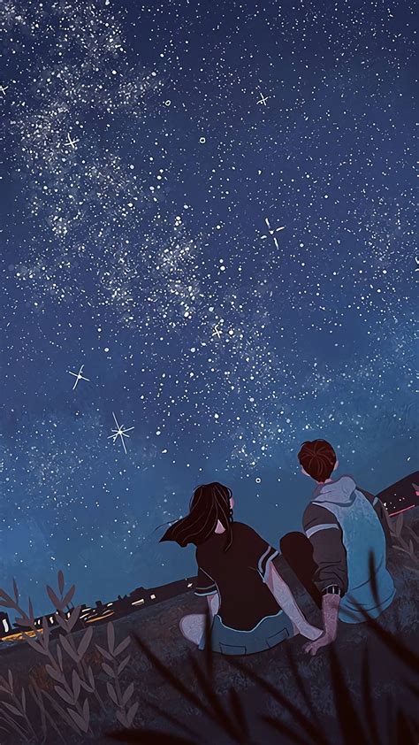 Romantic Lovers And Star Wallpaper Arte De Animación Ilustraciones