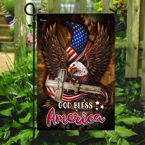 God Bless America Eagle Christian Cross Flag Garden Etsy