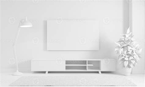 Modern Living Room In Plain Monochrome White Color Tone Style