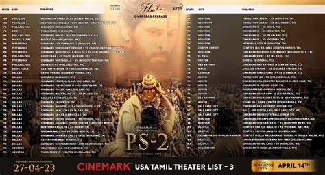 Ponniyin Selvan USA Theater List Tamil Movie Music Reviews And News