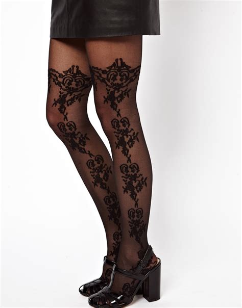 Lyst Happy Socks Asos Lace Floral Pattern Tights In Black