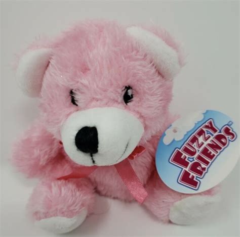 Fuzzy Friends Plush White Sitting Bear Stuffed Animal With Pink Bow For