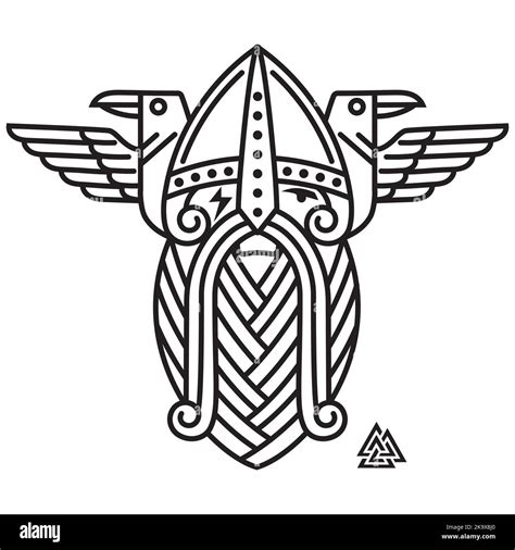 god odin and two ravens illustration of norse mythology isolated on white vector illustration