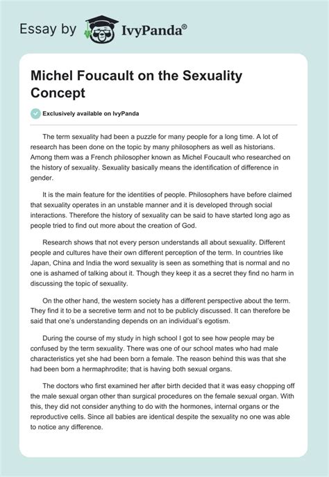 Michel Foucault On The Sexuality Concept 568 Words Essay Example