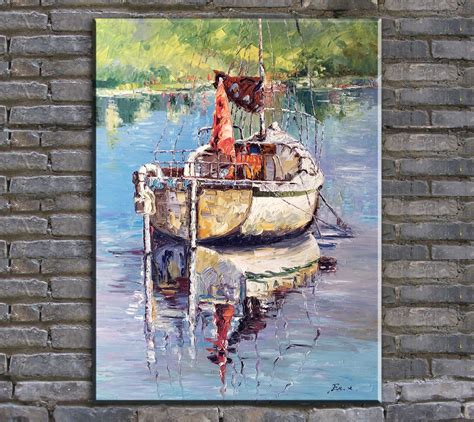 Original Oil Paintingpalette Knife Painting Boat