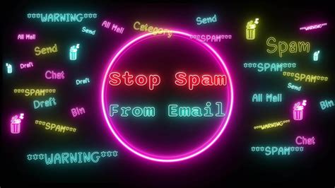Stop Spam From Email Neon Red Blue Fluorescent Text Animation Pink Frame On Black Background