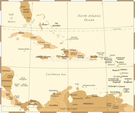 Color Caribbean Islands Map Stock Illustration Illustration Of North