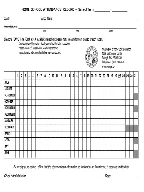 Nc Homeschool Attendance Record Complete With Ease Airslate Signnow