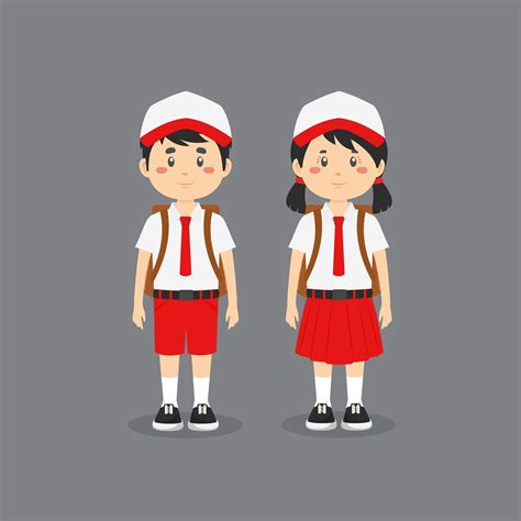 Cute Character Wearing Indonesian Elementary School Uniform 1216141