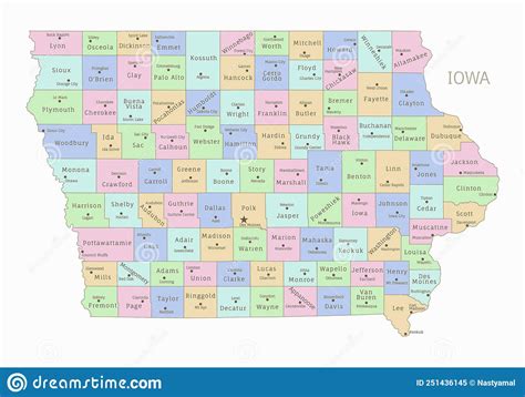 Political Color Map Of Iowa Usa Federal State Stock Vector