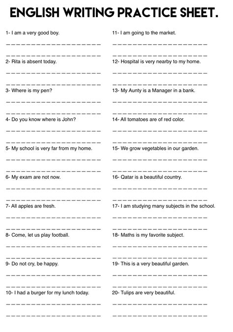 English Writing Practice Work Sheet Prachi Varshney