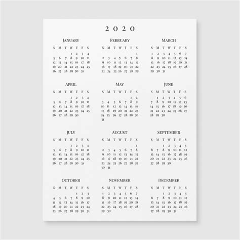 Simple Black White 2020 New Year Magnetic Calendar Au