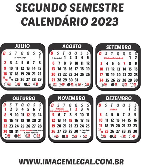 Calendario 2023 Segundo Semestre Preto Imagem Legal