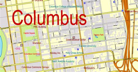 Columbus Ohio Pdf Map Exact Vector City Plan V2311 Printable Street