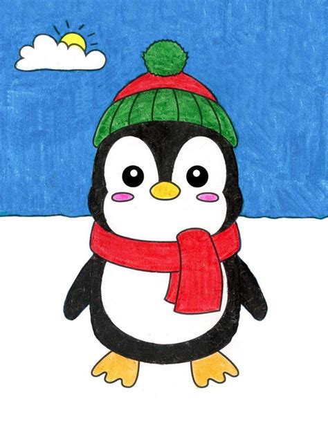 Easy How to Draw a Cute Penguin Tutorial and Cute Penguin Coloring Page