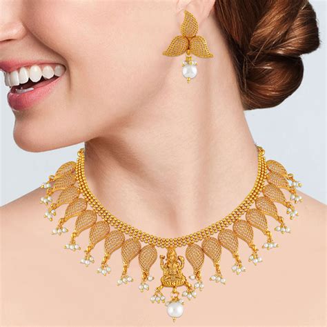 buy asmitta traditional kuri shape gold plated choker style necklace set for women online ₹629