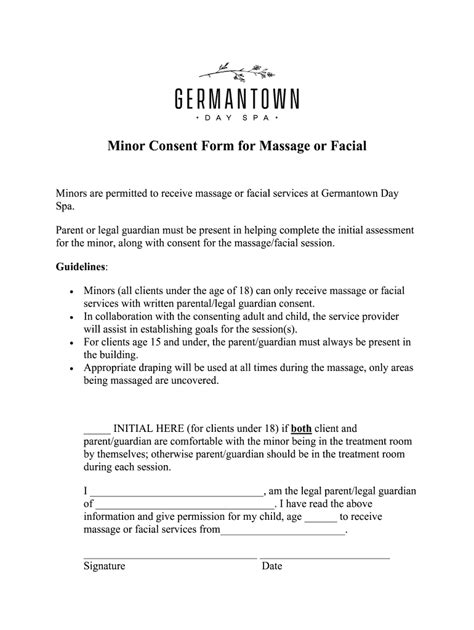 Fillable Online Minor Consent Form For Massage Or Facial Fax Email Print Pdffiller