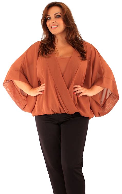 New Womens Plus Size Wrap Front Kimono Batwing Sleeve Chiffon Tops 16 26 Ebay