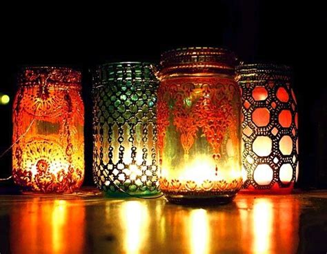 I love the glow of the rich jewel tones and the intricate gold designs. diy Moroccan lanterns | Mason jar Moroccan lanterns ...