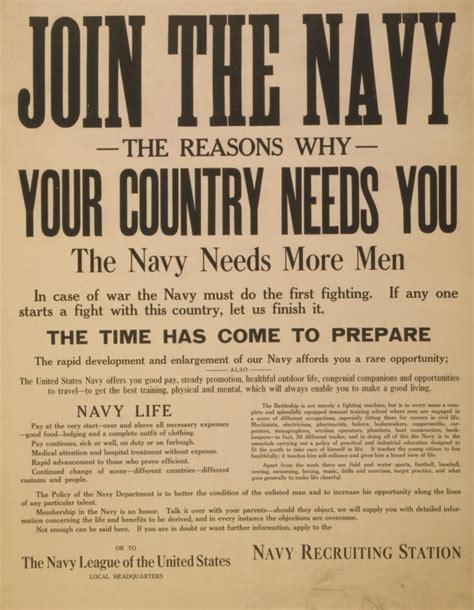Wwi Recruitment Poster 1917 Join The Navy Your Country Needs You Poster