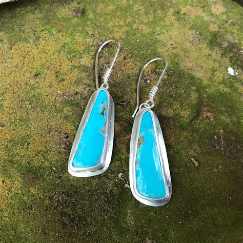 Kingman Turquoise Sterling Silver Earrings Long Dangle Etsy In