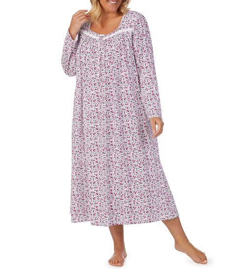 Eileen West Plus Size Floral Print Long Sleeve Nightgown Dillards