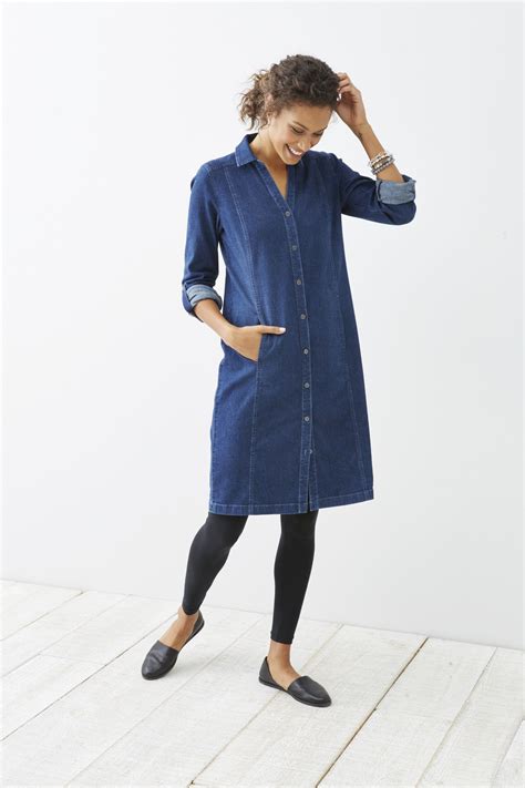 Stretch Denim Shirtdress Outfits With Leggings Dresses With Leggings