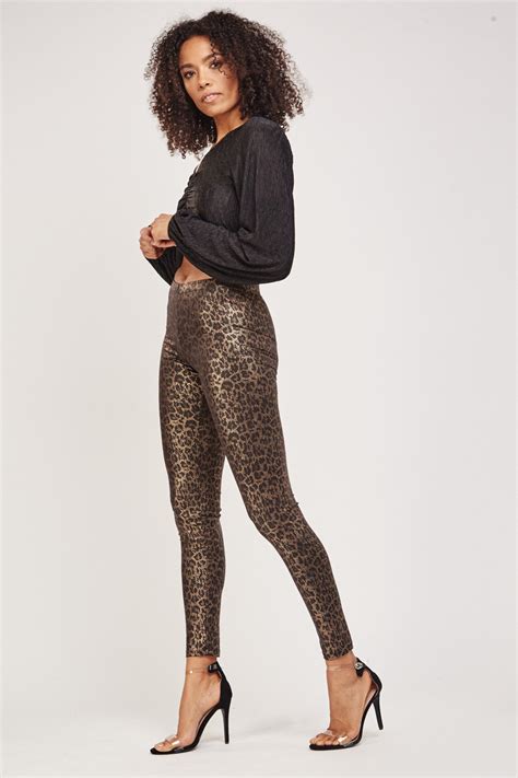 Metallic Leopard Print Leggings Just 6