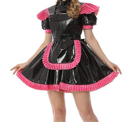 Hot Selling New Lockable Gothic Black Pink Sissy Pvc Pleated Wide