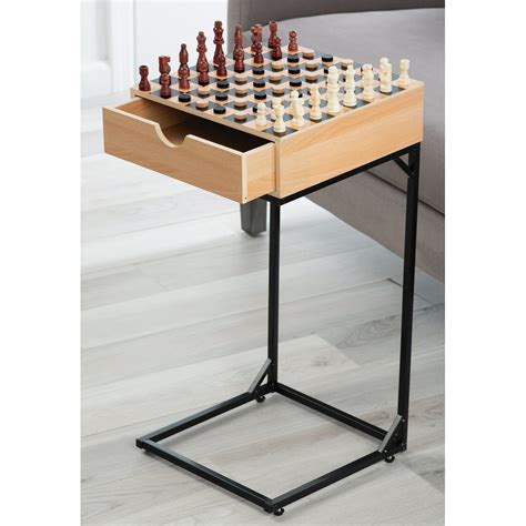Bundaloo Chess And Checkers Game Side Table 2 In 1 Decorative Wood