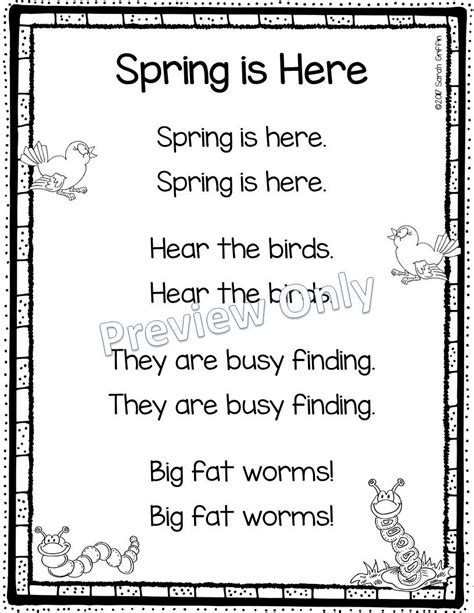 Spring Is Here Printable Poem For Kids Spring Poems For Kids