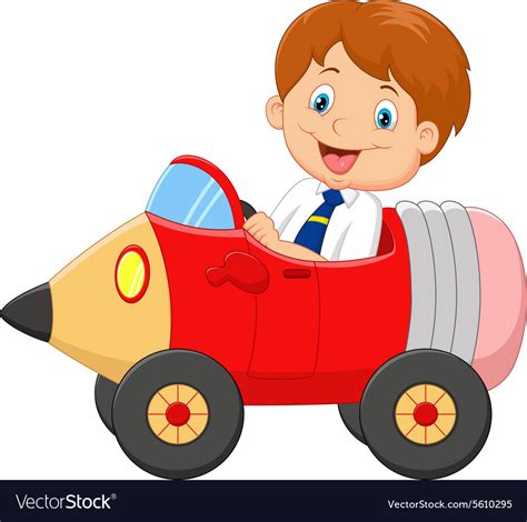 Cartoon Boy Driving A Pencil Car Royalty Free Vector Image