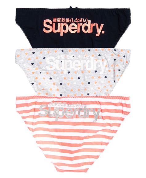 Womens Super Standard Briefs Triple Pack In Navy Coral Heart Superdry
