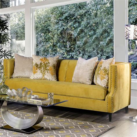Transitional Royal Yellow Living Room Set 3pcs Furniture Of America