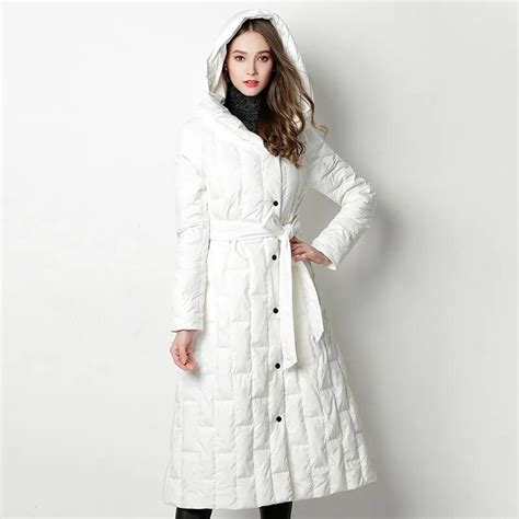 Ynzzu Elegant Winter Womens Down Jacket Long 90 White Duck Down Coat