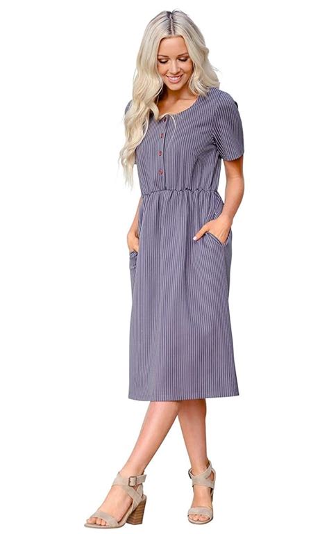 Buy Raelyn Modest Dress In Denim Blue Wwhite Stripes S Modest