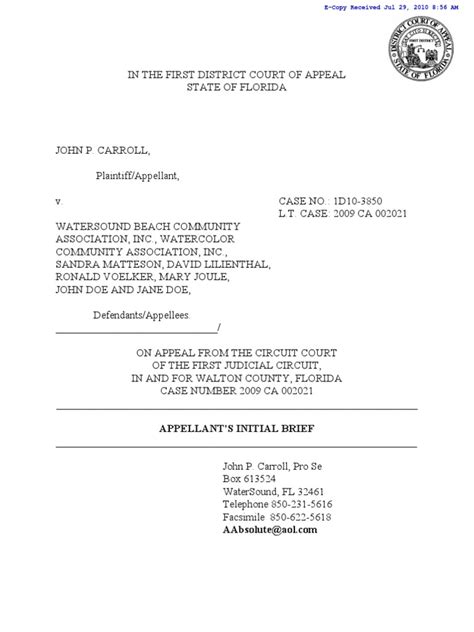 Appellants Initial Brief To Floridas 1st District Court Of Appeal Injunction Board Of Directors