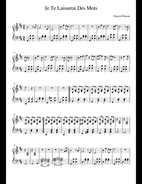 Je Te Laisserai Des Mots - Patrick Watson sheet music for Piano