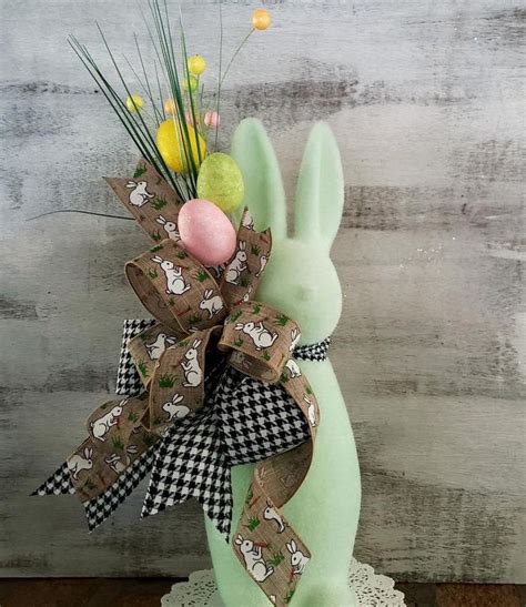 Flocked Easter Bunny Mint Bunny Centerpiece Easter Etsy Easter