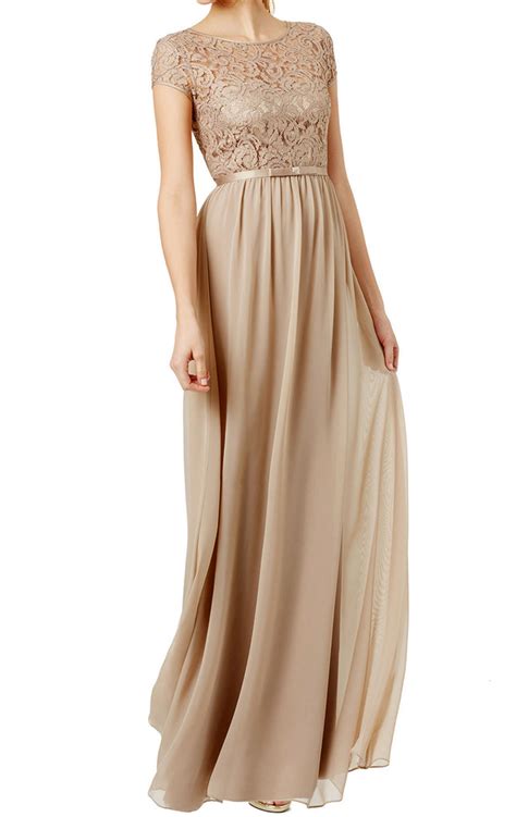 Macloth Cap Sleeves Lace Chiffon Long Evening Gown Champagne Mother Of