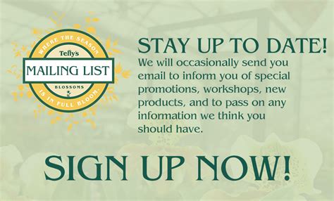 Stay Up To Date With Tellys Join Our Mailing List