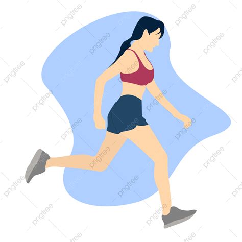 Gambar Ilustrasi Lari Wanita Datar Berlari Jogging Olahraga Png Dan