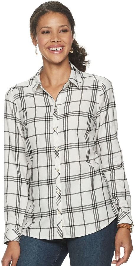 Croft And Barrow Womens Plaid Flannel Shirt Shopstyle
