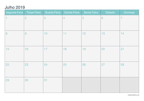 Calendario mensual del año 2021. Calendário julho 2019 para imprimir - iCalendário.pt
