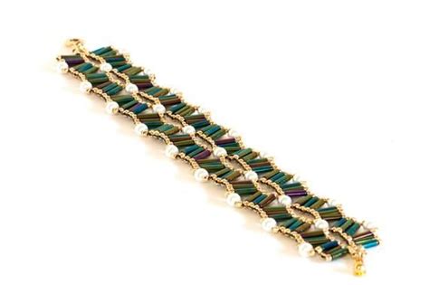 Bugle Bead Bracelet Beadwoven In Olive Green Iris Bugle Beads Etsy