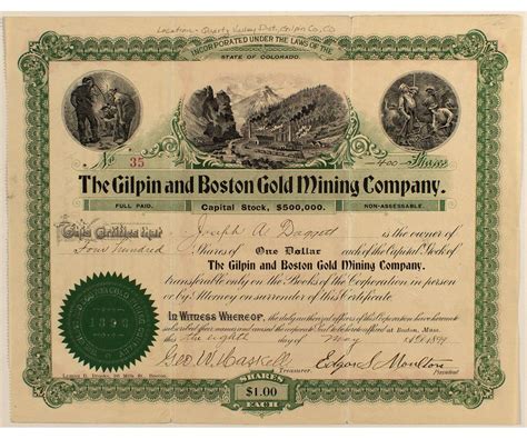 Boulder, mt 1954 square deal uranium mining co. Gilpin & Boston Gold Mining Company Stock Certificate