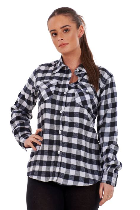 ladies casual flannel shirts brushed cotton check long sleeve pleated m to 5xl ebay