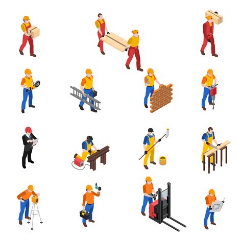 Builders Construction Workers Isometric Icons Collection 477305 Vector