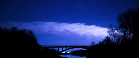 3440x1440 Resolution Bridge Night Clouds Starry Sky 3440x1440